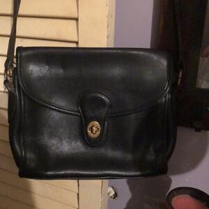 A4C-9908 Vintage Black cross body leather coach bag